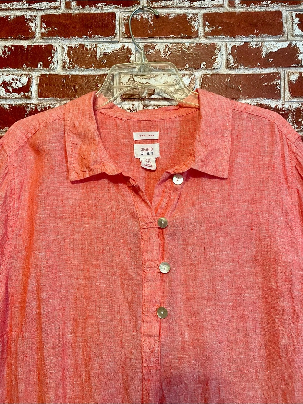 Sigrid Olsen Linen Coral Popiver Tunic Blouse. Size 2X. - Picture 2 of 10